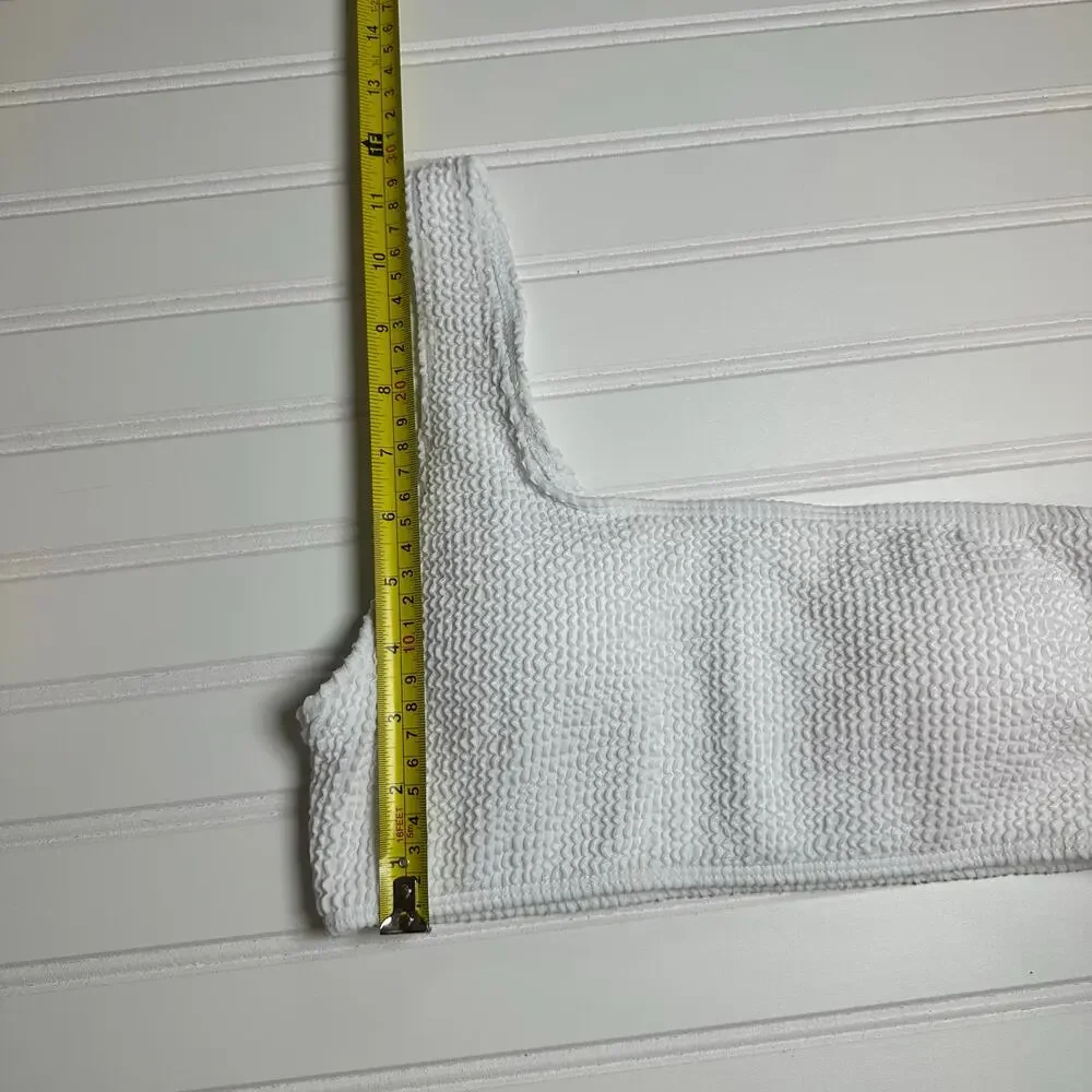 Women White One Shoulder Ribbed Bikini Set Textured High Cut Size Medium NWOT